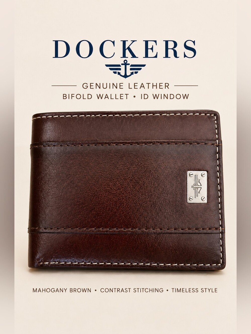 Dockers Genuine Leather Bifold Wallet Brown ID Window